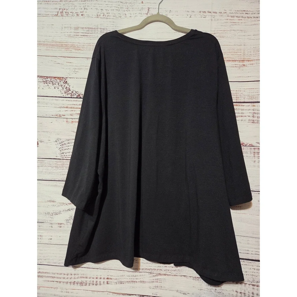 Catherines Suprema Collection Black V-Neck 3/4 Sleeve Top Plus Size 4X